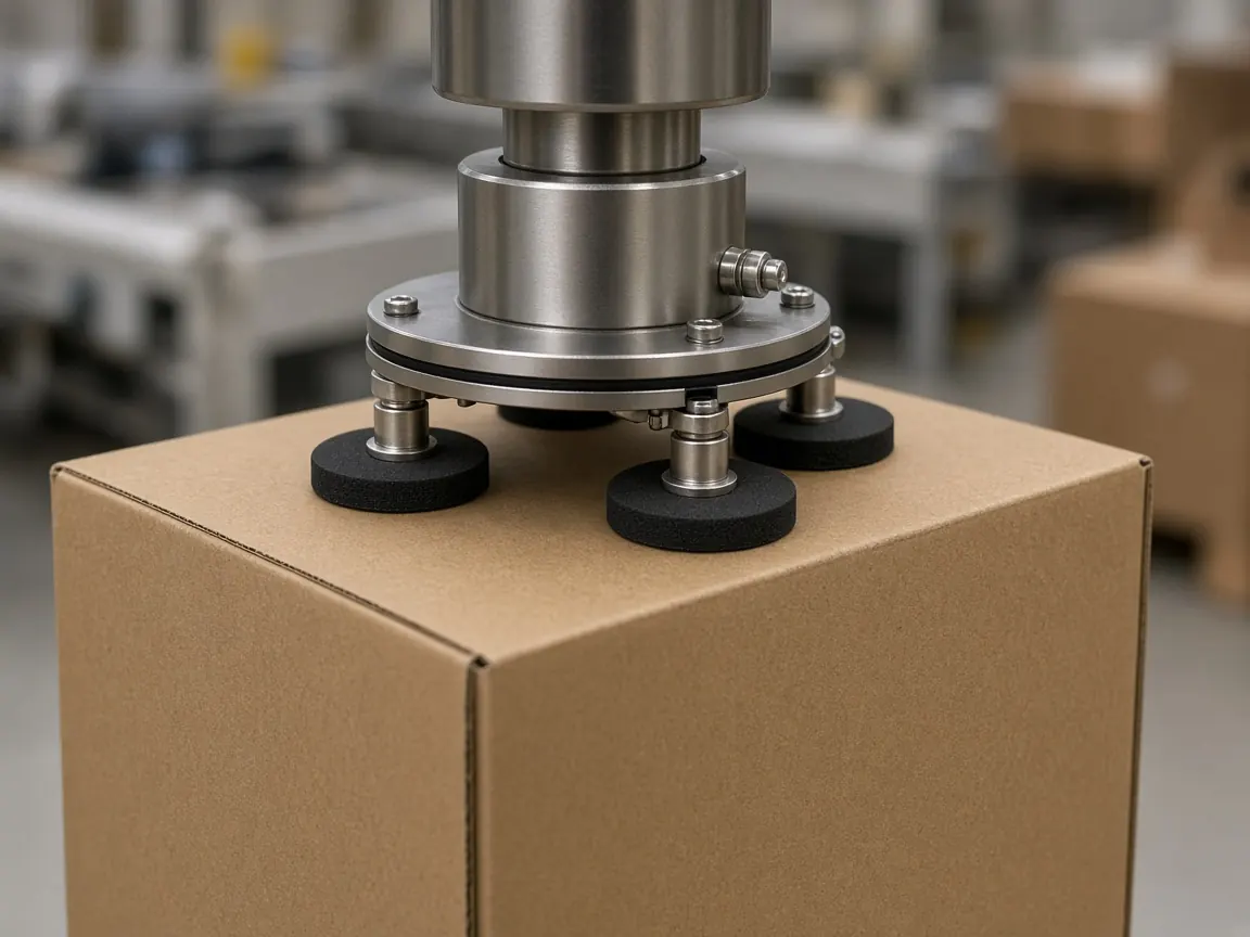 A four-cup vacuum tool resting on a plain corrugated case.